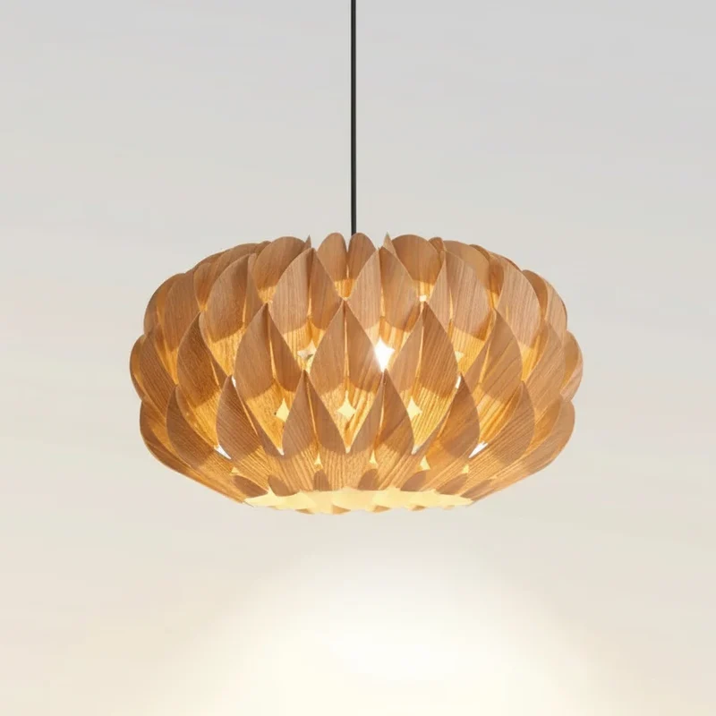 Houten Hanglamp Cilinder Essenhout Veneer Plafondverlichting Eetkamer Slaapkamer Scandinavisch Design | Sansoti