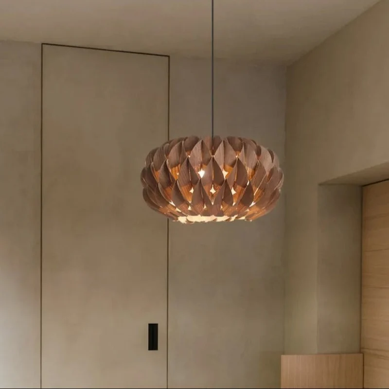 Houten Hanglamp Cilinder Essenhout Veneer Plafondverlichting Eetkamer Slaapkamer Scandinavisch Design | Sansoti