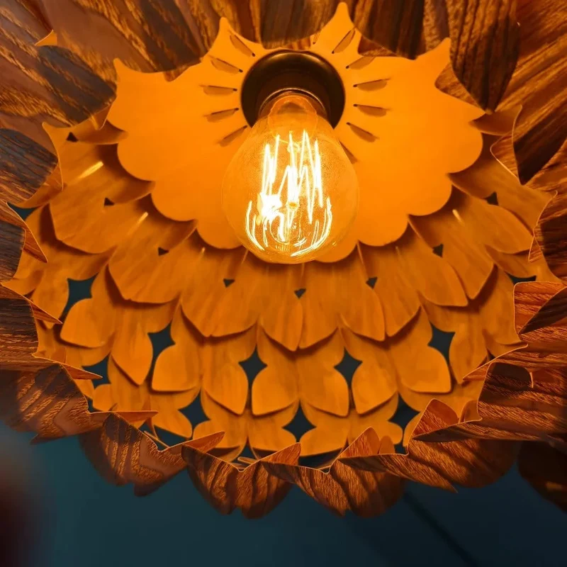 Houten Hanglamp Cilinder Essenhout Veneer Plafondverlichting Eetkamer Slaapkamer Scandinavisch Design | Sansoti