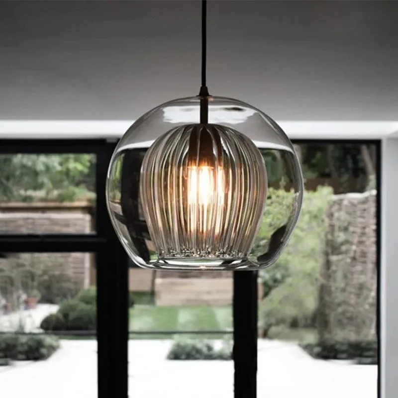 Glazen Hanglamp Bol met Metalen Frame – Modern Design Verlichting voor Eetkamer Slaapkamer en Woonkamer | Sansoti
