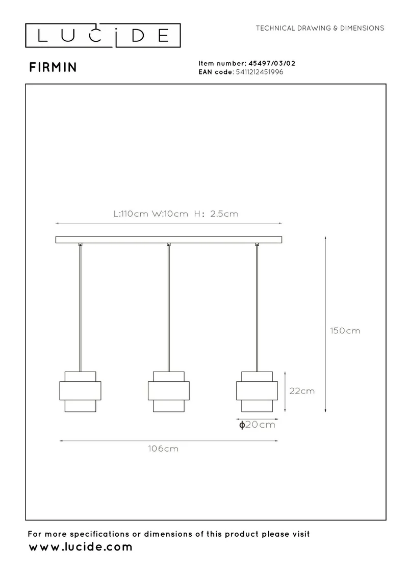 Pendelleuchte Firmin 3-flammig höhenverstellbar Glas Messing