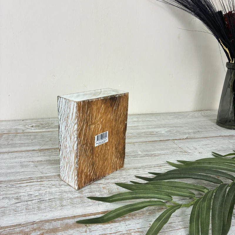 Dekorativer Block 15cm Holz Hund Weiß Schwarz Deko Holzblock
