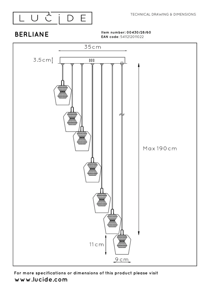 LED-Hängelampe Berliane 7-flammig dimmbar
