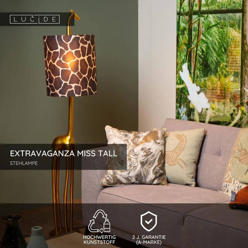 Stehleuchte Extravaganza Miss Tall Giraffe mit Stoffschirm Messing 160cm