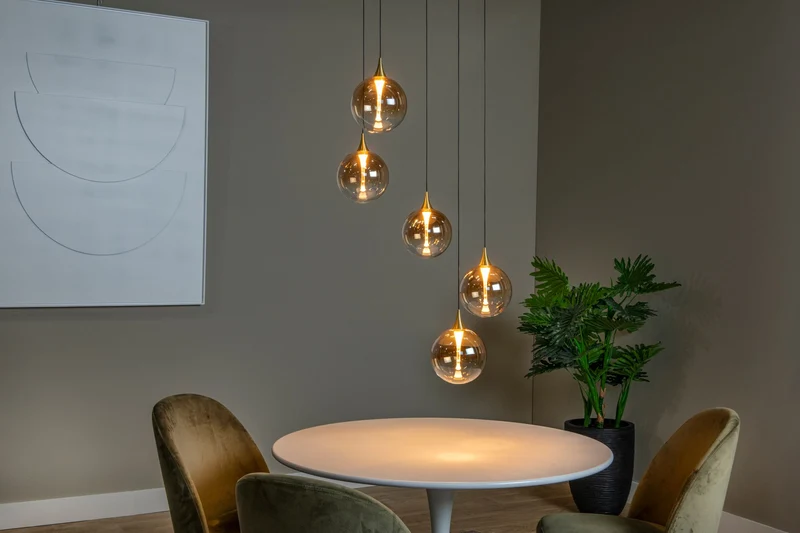 LED-Pendelleuchte Gisela 5-flammig dimmbar Glas Amber 48cm