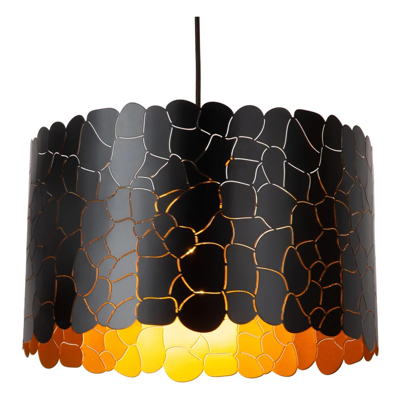 Pendelleuchte Almelo in Zylinderform mit Giraffenmotiv höhenverstellbar Schwarz, Messing 40cm