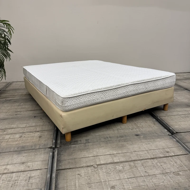 Boxspringbett inklusive Matratze 160x200 Polsterbett Beige Creme Bett Gebraucht
