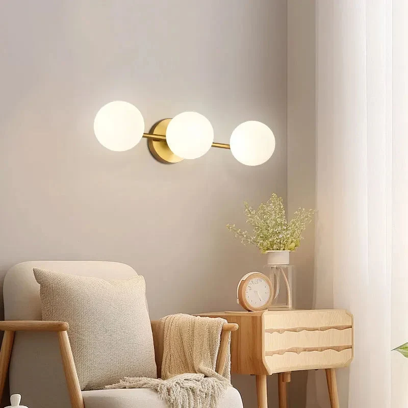 Glazen Bol Wandlamp Metaal Goud Zwart Warm Licht Slaapkamer Gang Woonkamer Scandinavisch Design Sfeerverlichting | Sansoti