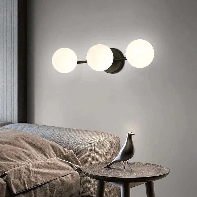 Glazen Bol Wandlamp Metaal Goud Zwart Warm Licht Slaapkamer Gang Woonkamer Scandinavisch Design Sfeerverlichting | Sansoti