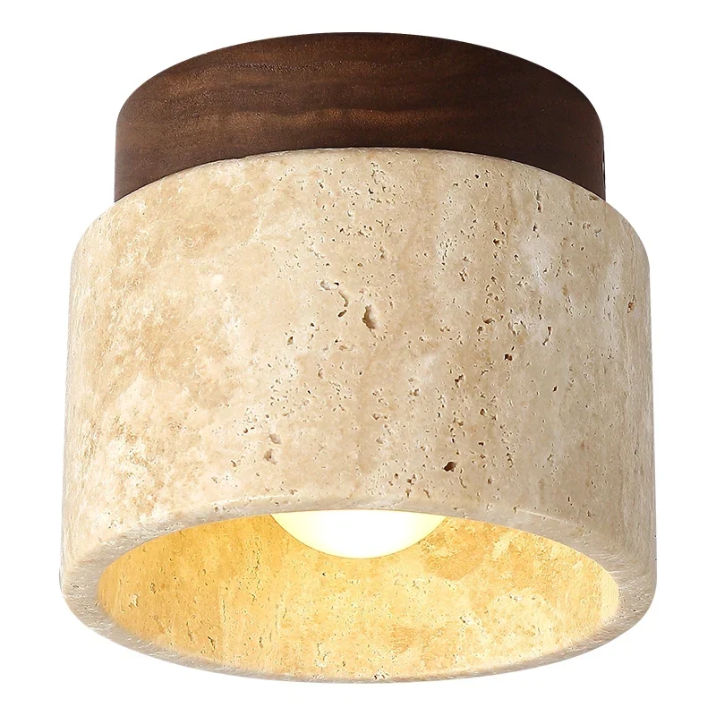 Plafondlamp Travertijn & Hout Naturel Scandinavisch Design Hal Gang Balkon Woonkamer Opbouw LED Verlichting | Sansoti