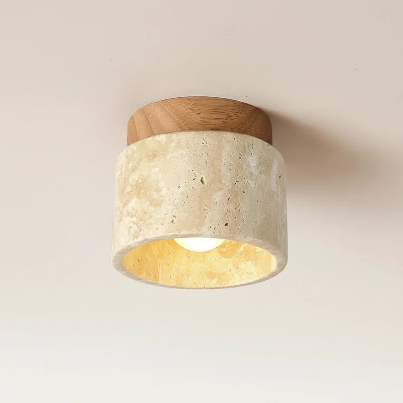 Plafondlamp Travertijn & Hout Naturel Scandinavisch Design Hal Gang Balkon Woonkamer Opbouw LED Verlichting | Sansoti