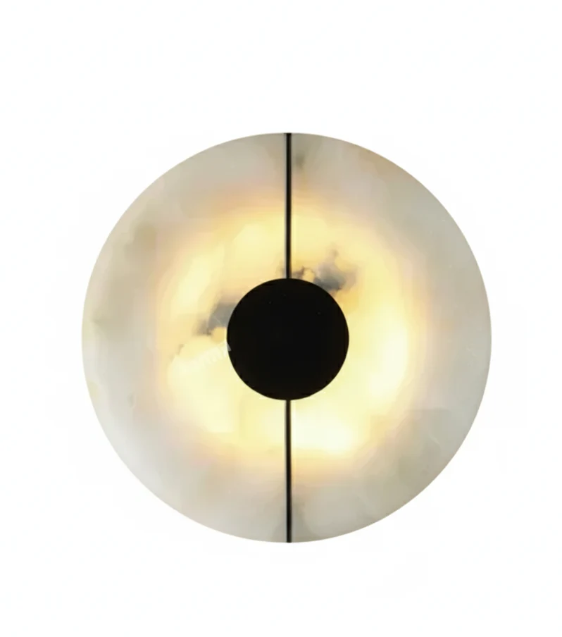 Ronde Wandlamp Natuursteen LED Warm Diffuus Licht Hal Slaapkamer Woonkamer Modern Design Koper Sfeervol | Sansoti