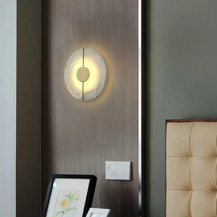 Ronde Wandlamp Natuursteen LED Warm Diffuus Licht Hal Slaapkamer Woonkamer Modern Design Koper Sfeervol | Sansoti