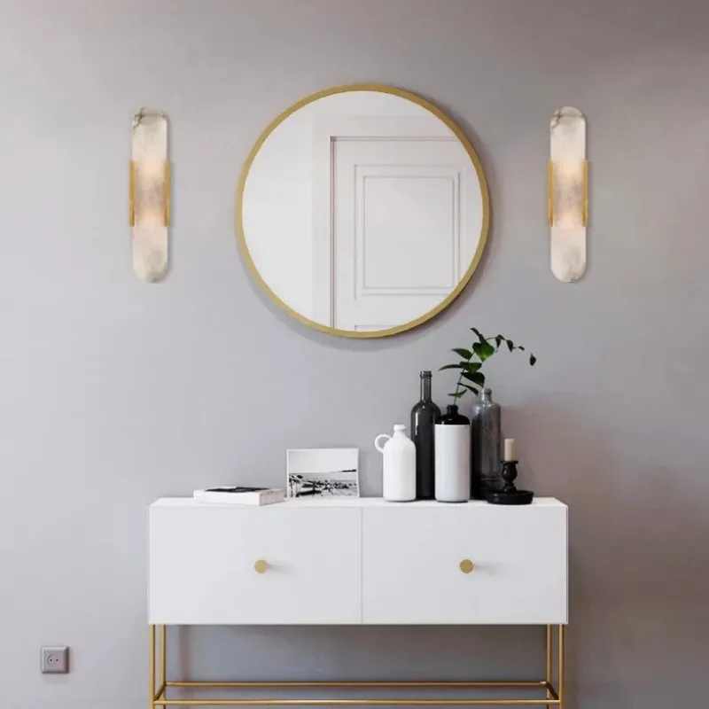 Wandlamp met Natuursteen en Metalen Kap Zwart Goud 35cm 50cm LED Verlichting voor Slaapkamer Woonkamer Interieur | Sansoti