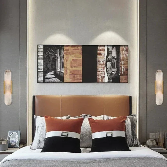 Wandlamp met Natuursteen en Metalen Kap Zwart Goud 35cm 50cm LED Verlichting voor Slaapkamer Woonkamer Interieur | Sansoti