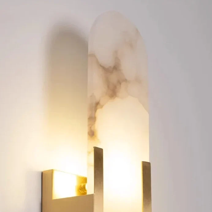 Wandlamp met Natuursteen en Metalen Kap Zwart Goud 35cm 50cm LED Verlichting voor Slaapkamer Woonkamer Interieur | Sansoti