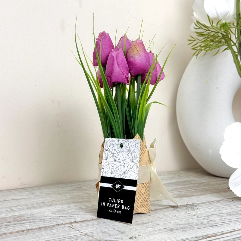 Kunstblumen Tulpen in Geschenkverpackung Deko Lila Frühling