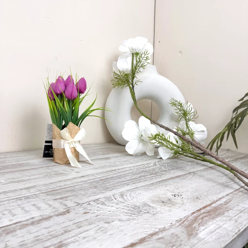 Kunstblumen Tulpen in Geschenkverpackung Deko Lila Frühling