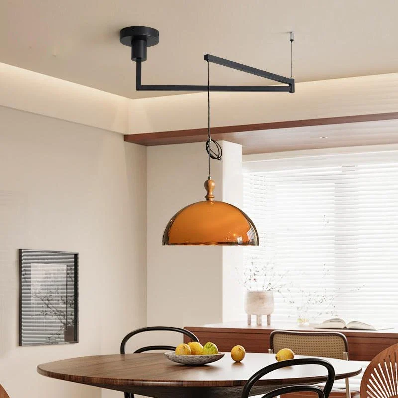 Draaibare Hanglamp met Koepelkap Acryl Hout 350° Zwenkarm 35cm Diameter Verstelbaar Snoer Plafondlamp | Sansoti