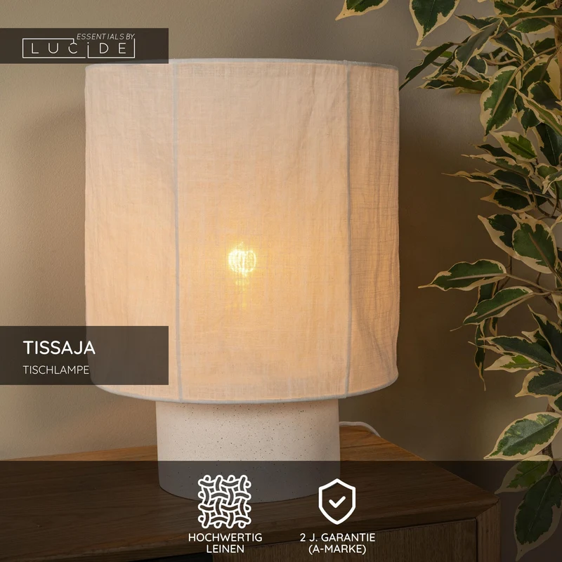 Tischleuchte Tissaja Schirm aus Leinen Ø 30cm Weiß