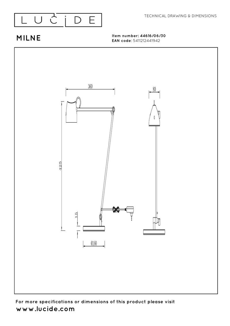 LED-Lese-Stehleuchte Milne drehbar mit Touchdimmer Schwarz