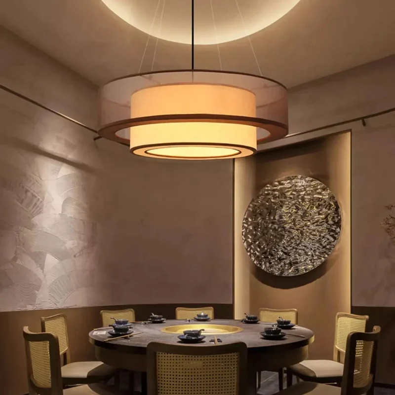 Gelaagde Hanglamp met Dubbele Stoffen Kap Ø50-80cm Inclusief LED Verlichting voor Eetkamer Slaapkamer | Sansoti
