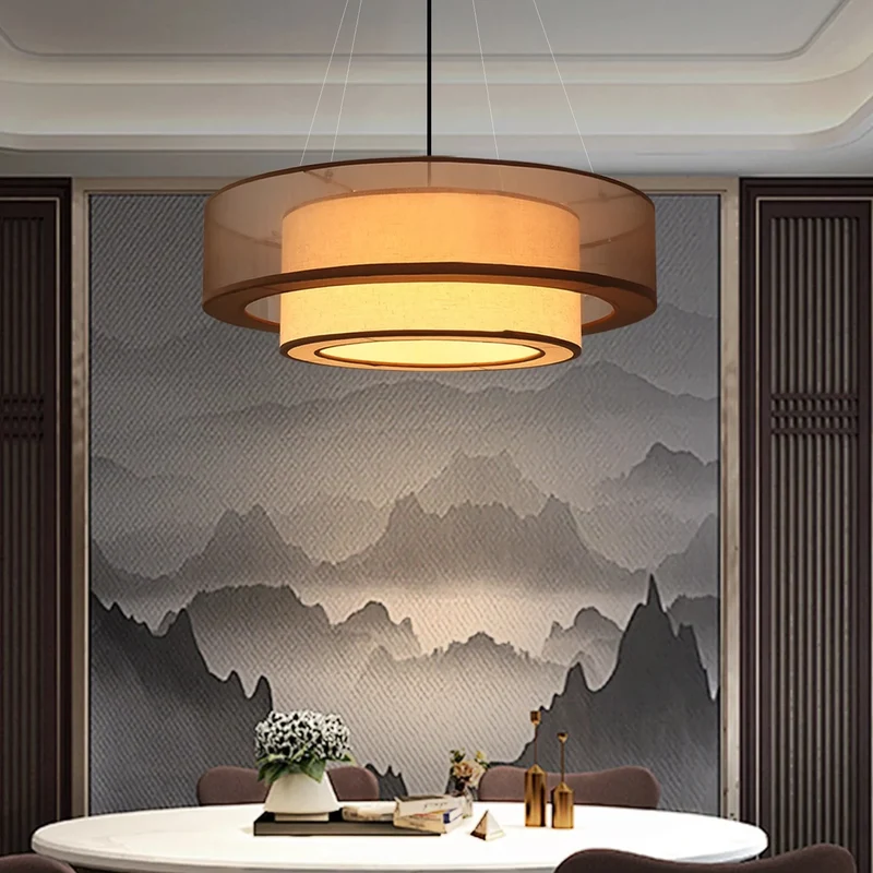 Gelaagde Hanglamp met Dubbele Stoffen Kap Ø50-80cm Inclusief LED Verlichting voor Eetkamer Slaapkamer | Sansoti