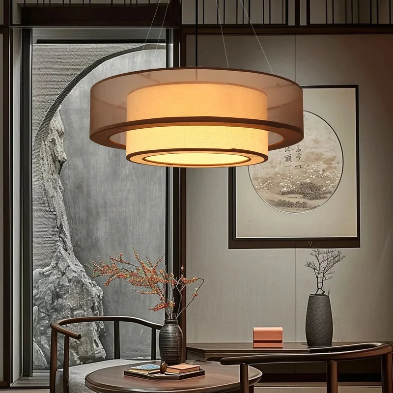 Gelaagde Hanglamp met Dubbele Stoffen Kap Ø50-80cm Inclusief LED Verlichting voor Eetkamer Slaapkamer | Sansoti