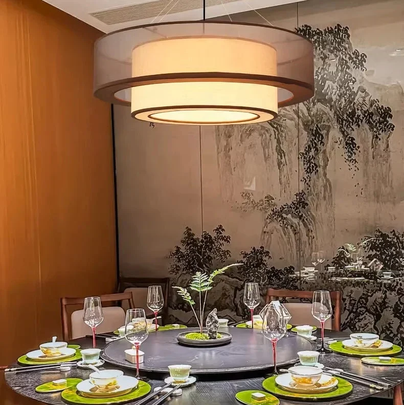 Gelaagde Hanglamp met Dubbele Stoffen Kap Ø50-80cm Inclusief LED Verlichting voor Eetkamer Slaapkamer | Sansoti