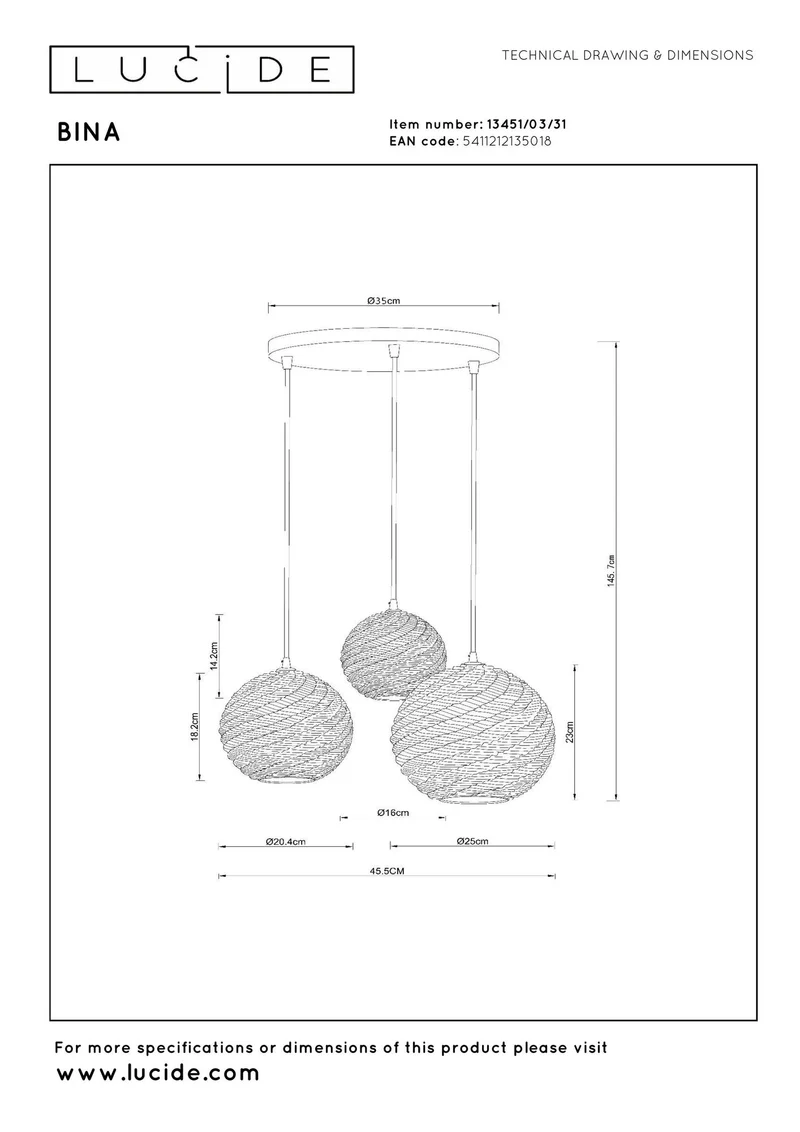 Pendelleuchte Bina 3-flammig Porzellan Weiß höhenverstellbar Ø40cm