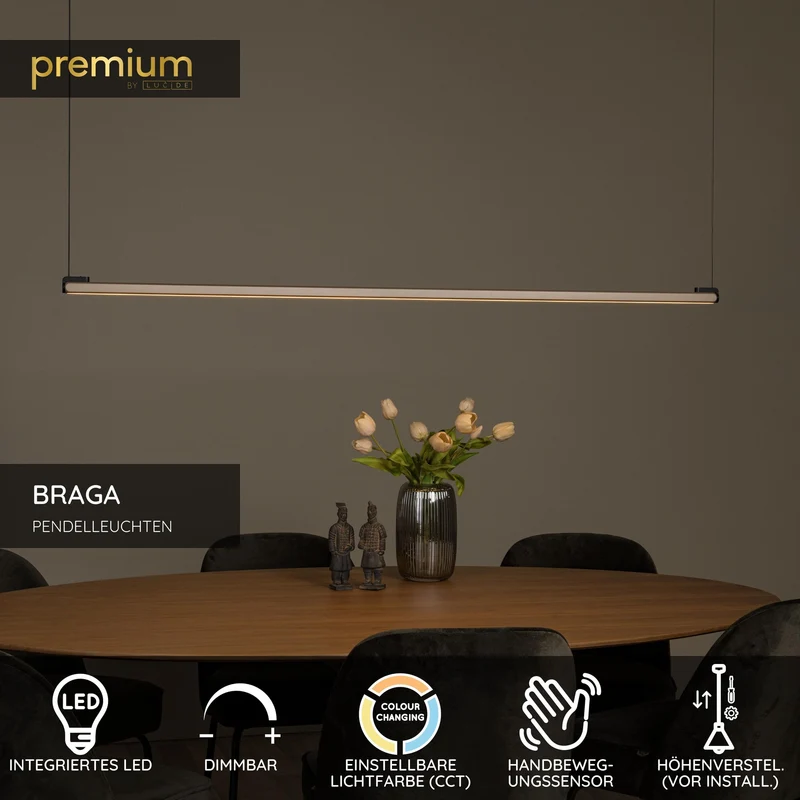 LED-Pendelleuchte Braga dimmbar CCT Gestensteuerung 150cm