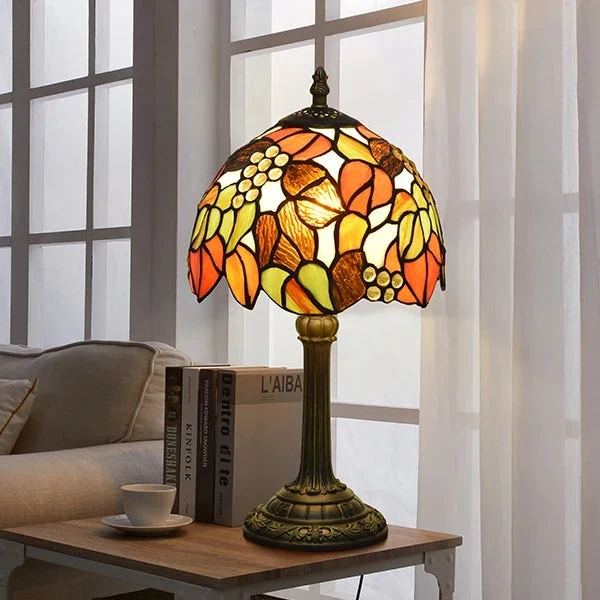 Vintage Tafellamp Glas-in-lood E27 Hars Kap Bureaulamp Nachtkastje Leeslamp Sfeerverlichting Woonkamer | Sansoti