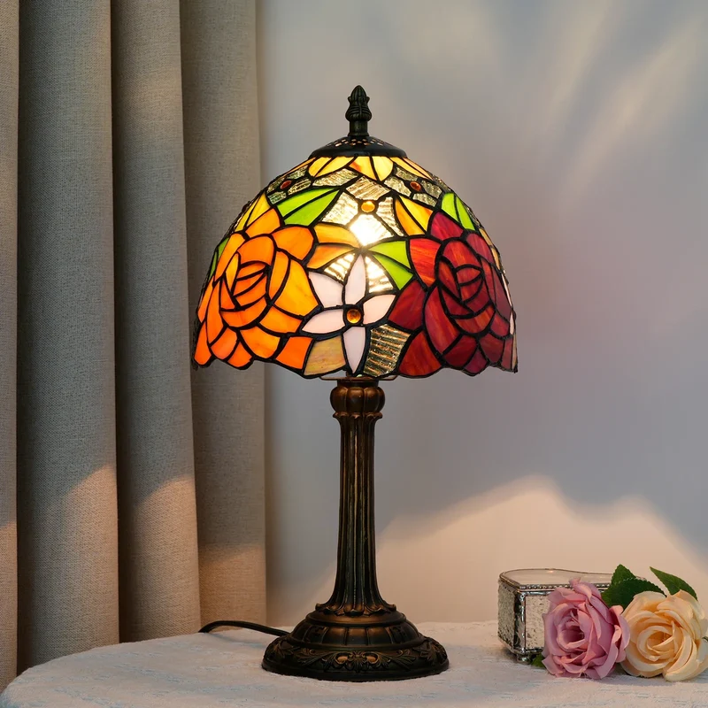 Vintage Tafellamp Glas-in-lood E27 Hars Kap Bureaulamp Nachtkastje Leeslamp Sfeerverlichting Woonkamer | Sansoti