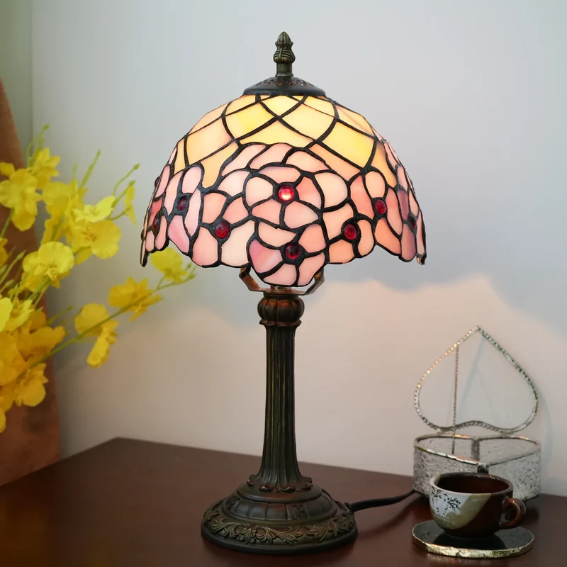 Vintage Tafellamp Glas-in-lood E27 Hars Kap Bureaulamp Nachtkastje Leeslamp Sfeerverlichting Woonkamer | Sansoti