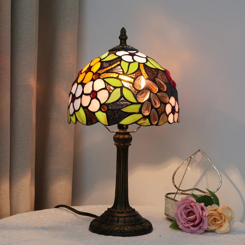 Vintage Tafellamp Glas-in-lood E27 Hars Kap Bureaulamp Nachtkastje Leeslamp Sfeerverlichting Woonkamer | Sansoti