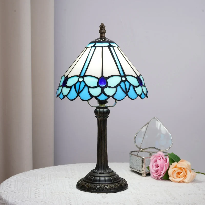 Vintage Tafellamp Glas-in-lood E27 Hars Kap Bureaulamp Nachtkastje Leeslamp Sfeerverlichting Woonkamer | Sansoti