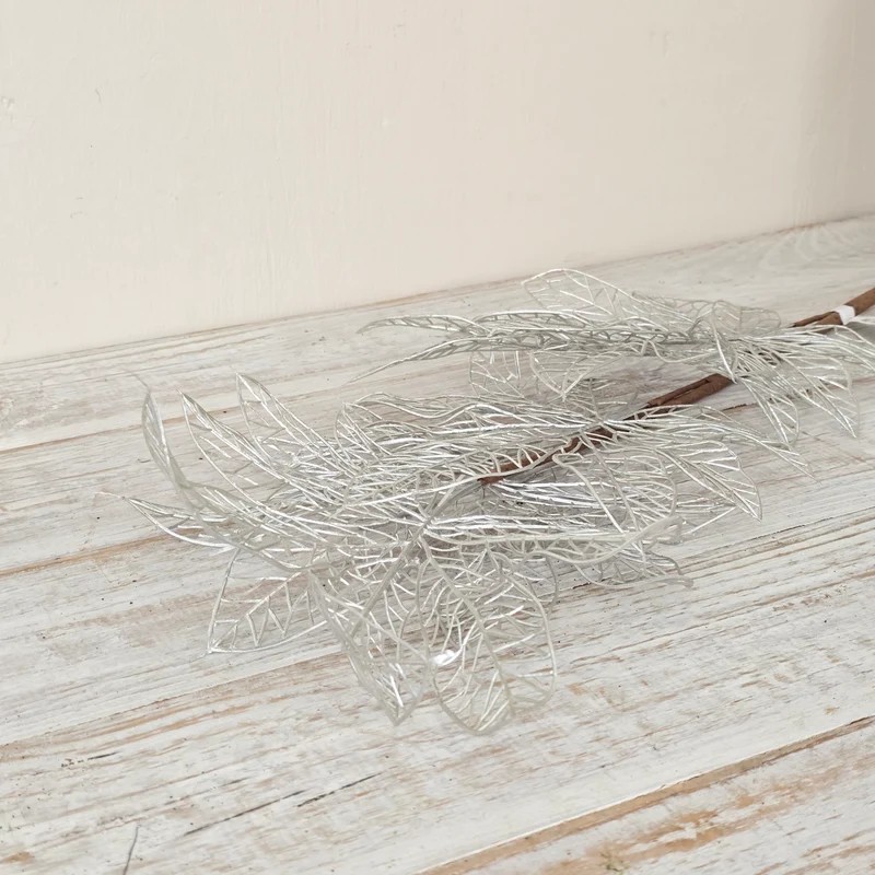 Künstlicher Zweig 80cm Silber mit Blättern Kunstzweig Deko