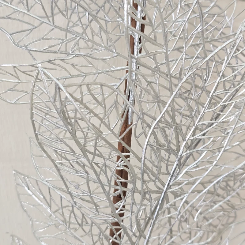 Künstlicher Zweig 80cm Silber mit Blättern Kunstzweig Deko