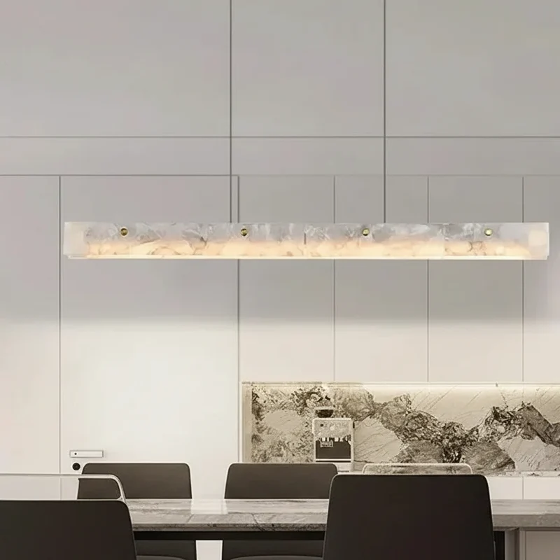 Lineaire Hanglamp Albast 100-120cm Dimbaar LED Kroonluchter Eetkamer Keukeneiland Warm Licht Elegant | Sansoti