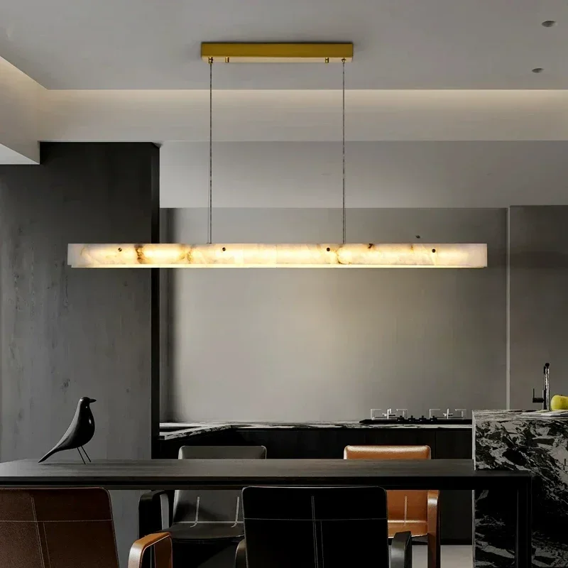 Lineaire Hanglamp Albast 100-120cm Dimbaar LED Kroonluchter Eetkamer Keukeneiland Warm Licht Elegant | Sansoti
