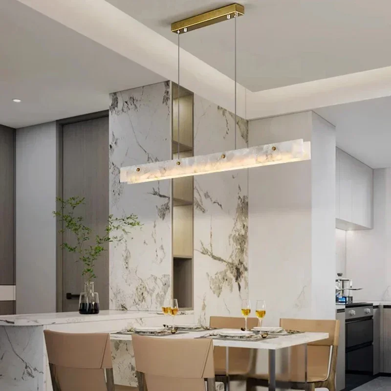 Lineaire Hanglamp Albast 100-120cm Dimbaar LED Kroonluchter Eetkamer Keukeneiland Warm Licht Elegant | Sansoti