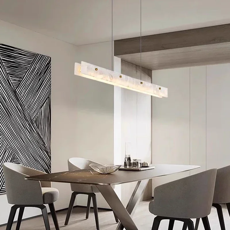Lineaire Hanglamp Albast 100-120cm Dimbaar LED Kroonluchter Eetkamer Keukeneiland Warm Licht Elegant | Sansoti