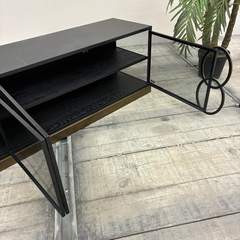 PTMD Riho PTMD Sideboard Glas Kommode Schwarz Metall