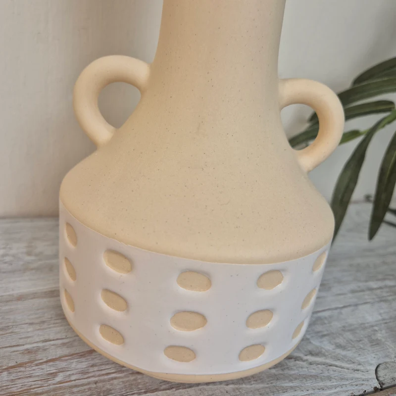 Boltze Home Cimera Vase Creme/Weiß Keramik Mit Griffen Deko