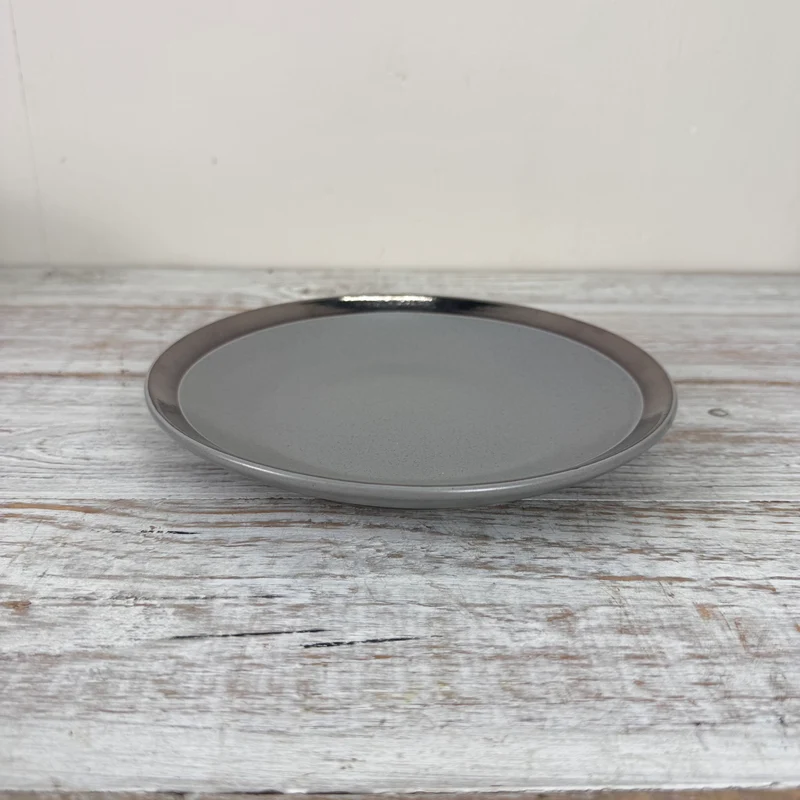 Siaki Teller Grau Keramik 20cm Goldrand Schale Neu Geschirr Porzellan Küchenbedarf