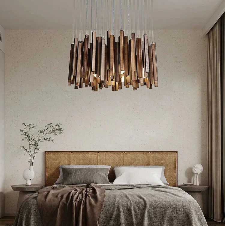 Retro Houten Kroonluchter Japans Design LED Verlichting voor Eetkamer Woonkamer Slaapkamer Hanglamp Sfeer | Sansoti