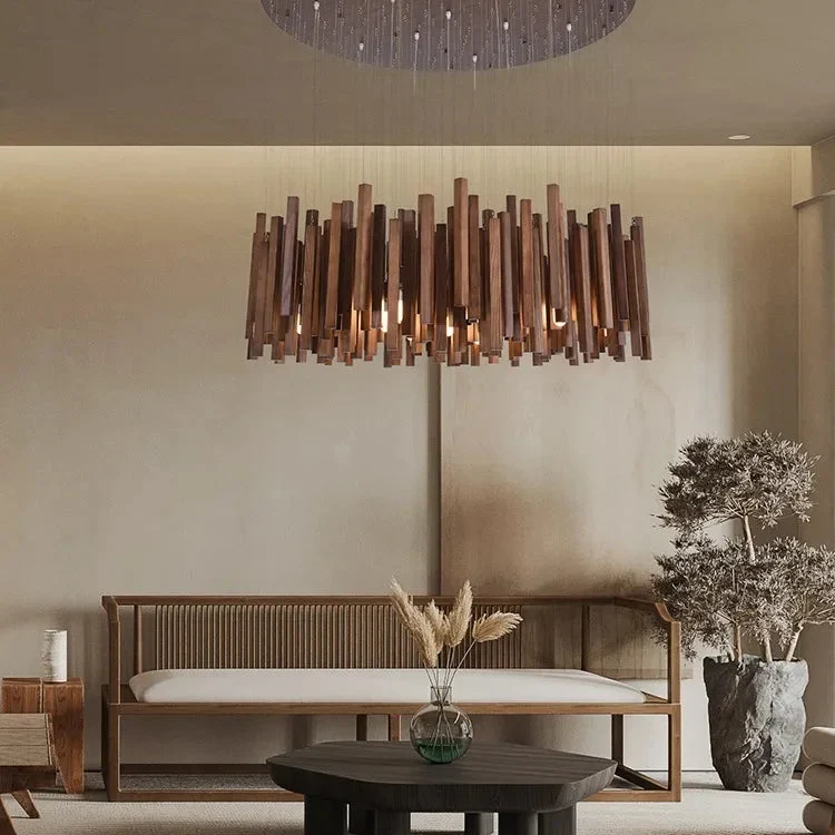 Retro Houten Kroonluchter Japans Design LED Verlichting voor Eetkamer Woonkamer Slaapkamer Hanglamp Sfeer | Sansoti