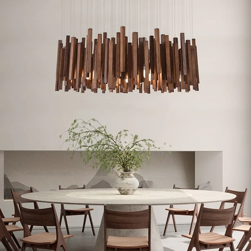 Retro Houten Kroonluchter Japans Design LED Verlichting voor Eetkamer Woonkamer Slaapkamer Hanglamp Sfeer | Sansoti