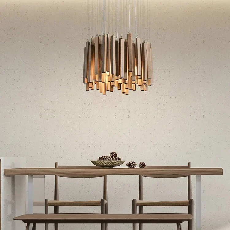 Retro Houten Kroonluchter Japans Design LED Verlichting voor Eetkamer Woonkamer Slaapkamer Hanglamp Sfeer | Sansoti