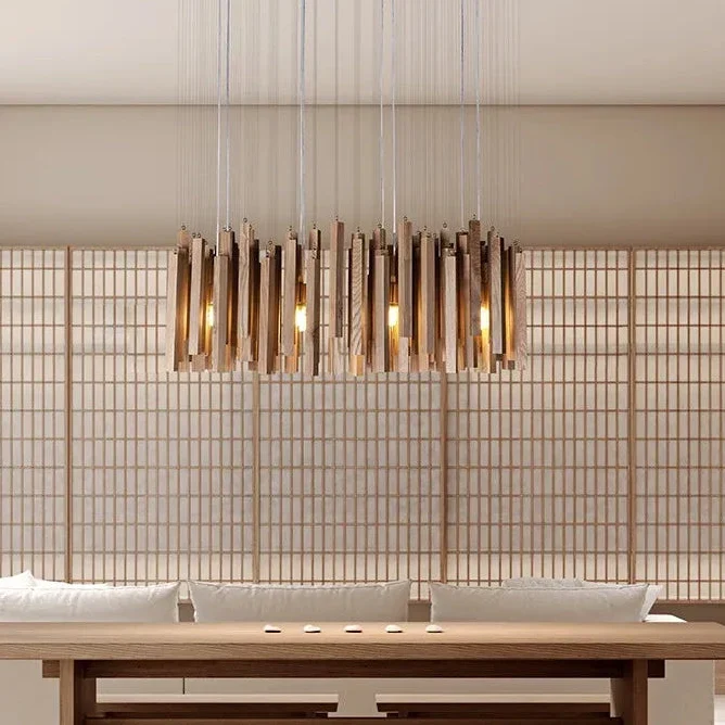 Retro Houten Kroonluchter Japans Design LED Verlichting voor Eetkamer Woonkamer Slaapkamer Hanglamp Sfeer | Sansoti